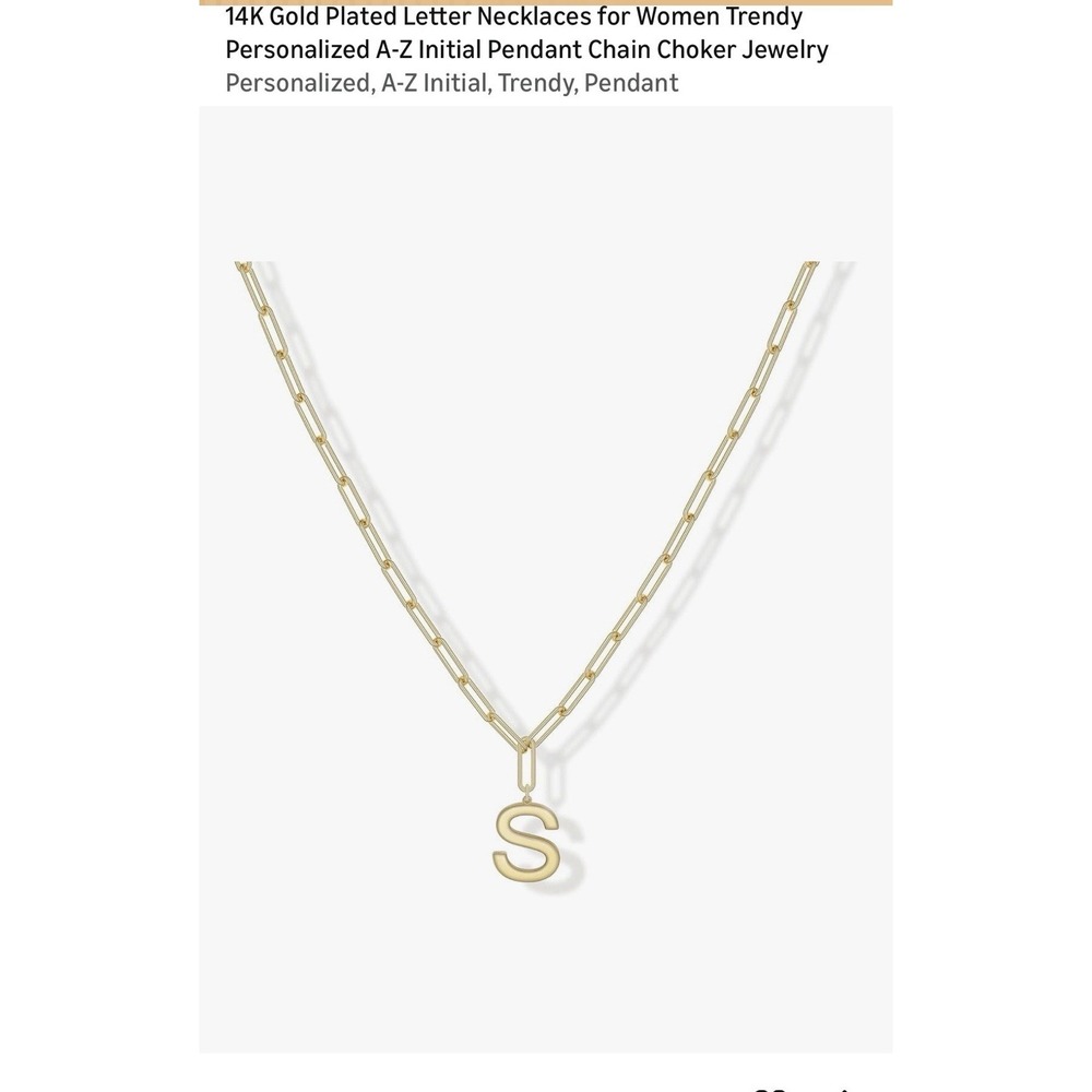 14 k plated letter F‎ necklace paperclip chain 476